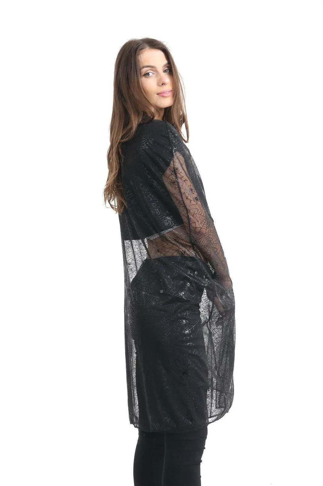 Ladies Girls Spider Web Cape Cloaks Halloween Fancy Dress Party Costume