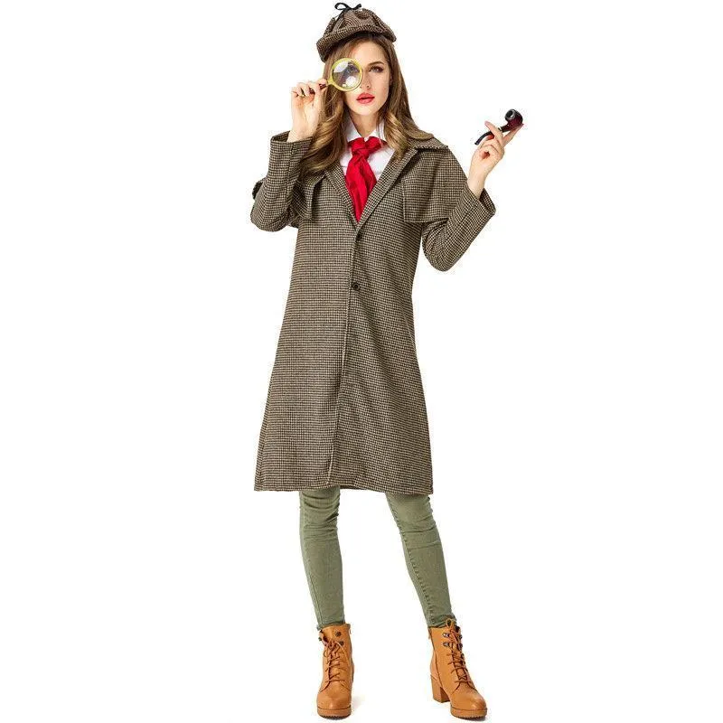 Lady Sherlock Holmes Cosplay Costume Halloween Coat Outfits Women