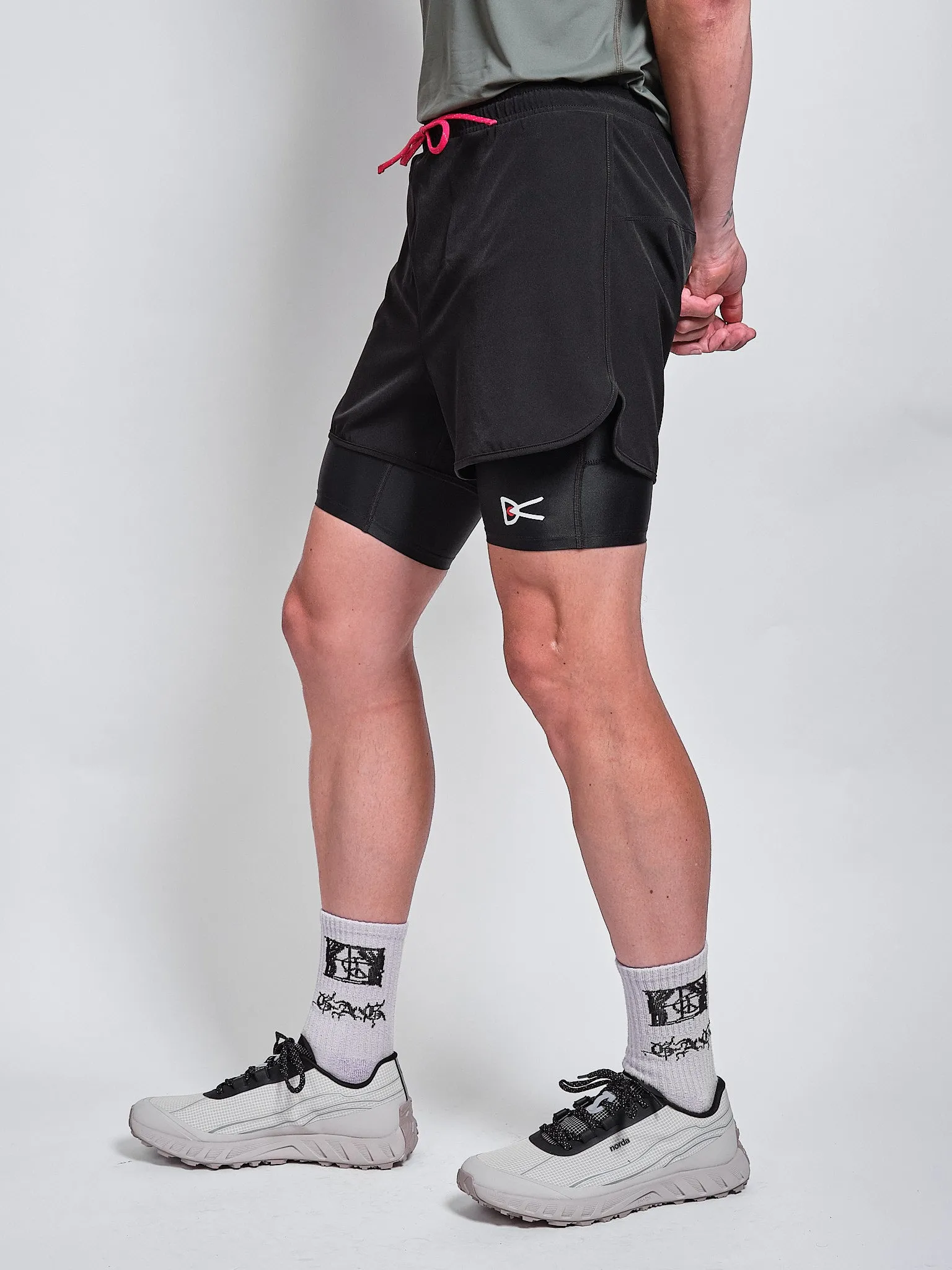 Layered Pocketed Trail Shorts in Black