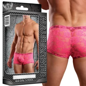 Male Power Mini Short Neon Lace Hot Pink L