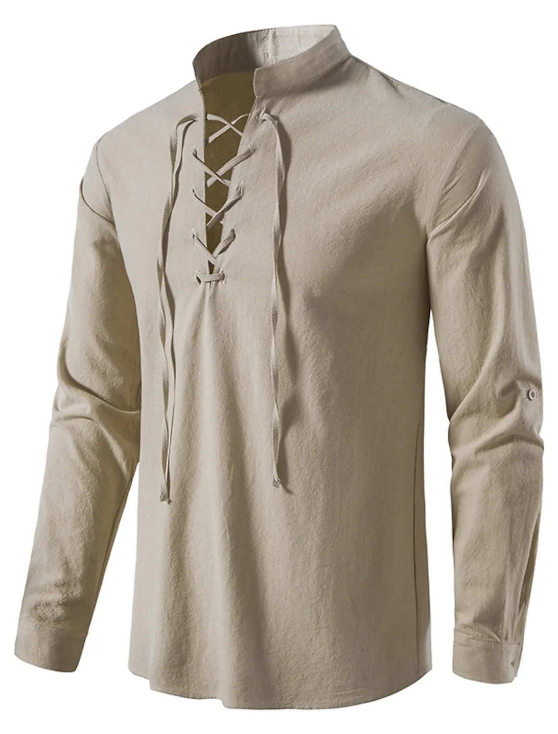 Men's Linen Patchwork Long Sleeve Shirt