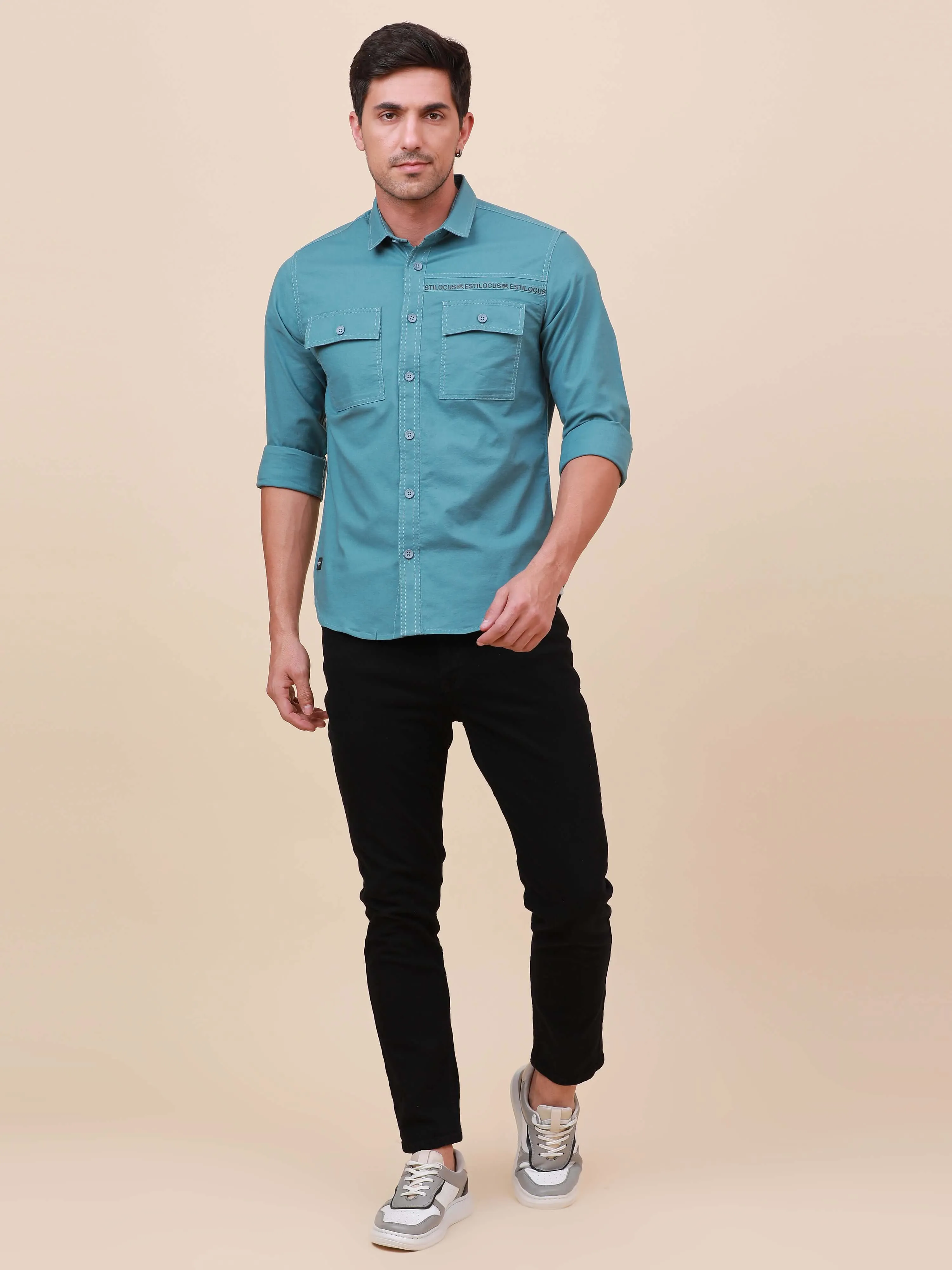 Midnight Grey Solid Double 
Pocket Shirt