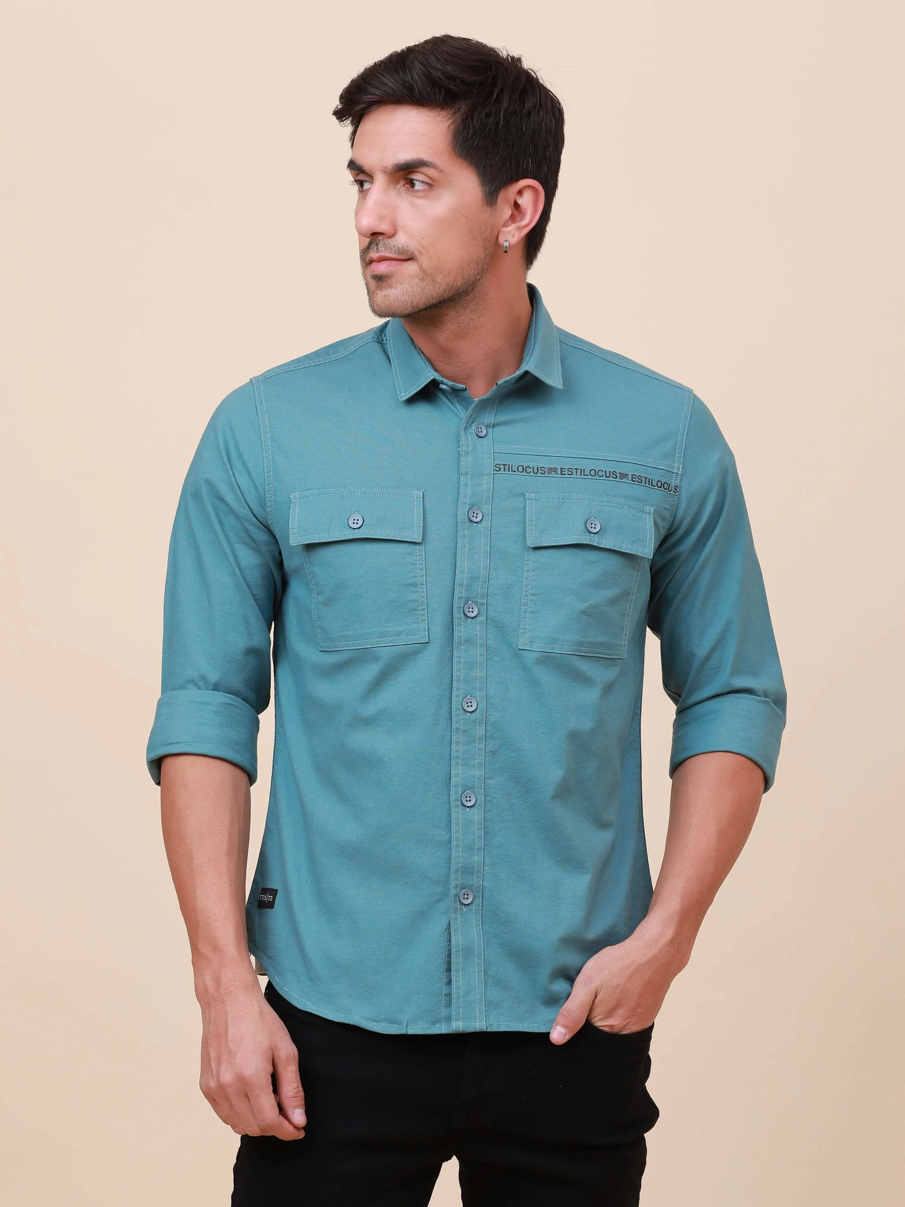 Midnight Grey Solid Double 
Pocket Shirt