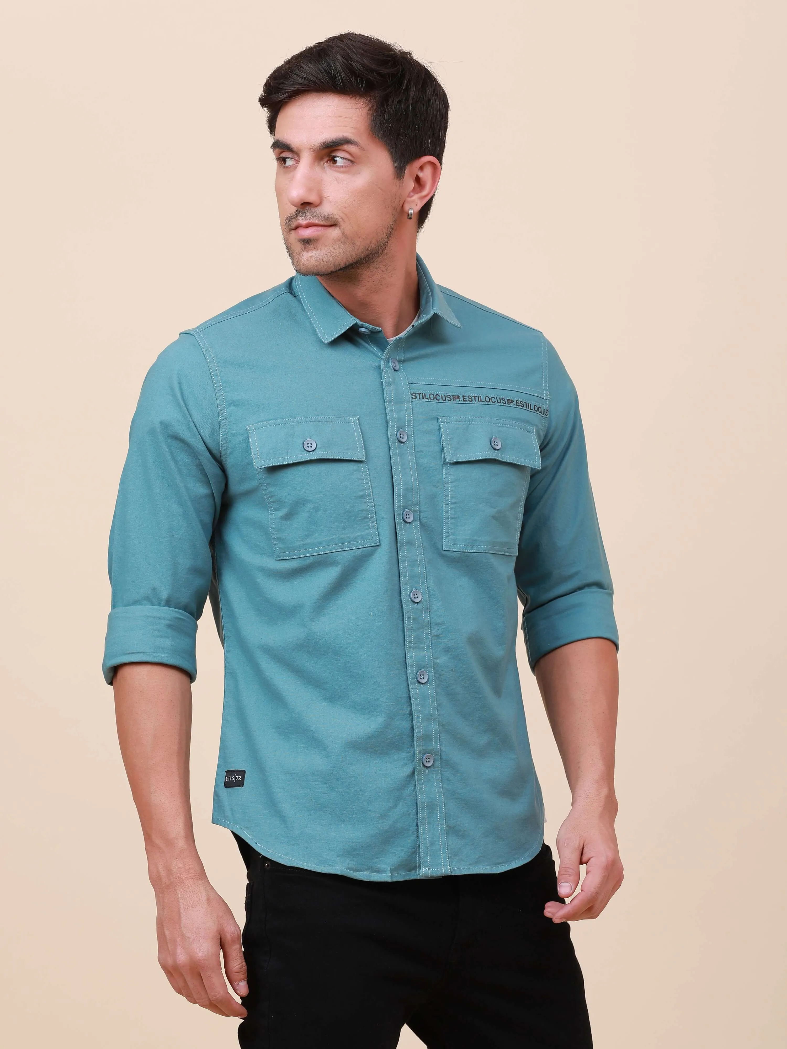 Midnight Grey Solid Double 
Pocket Shirt