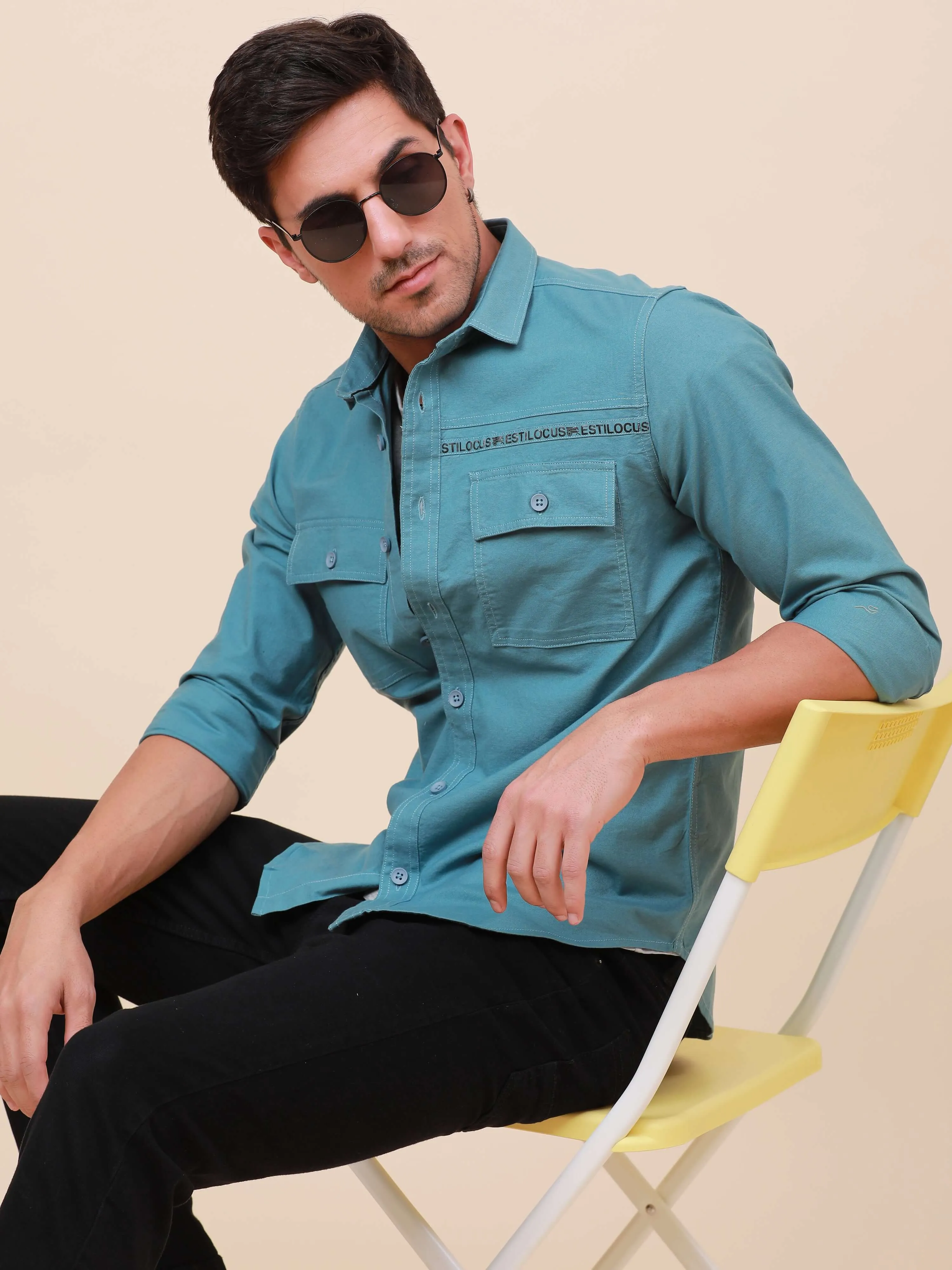 Midnight Grey Solid Double 
Pocket Shirt