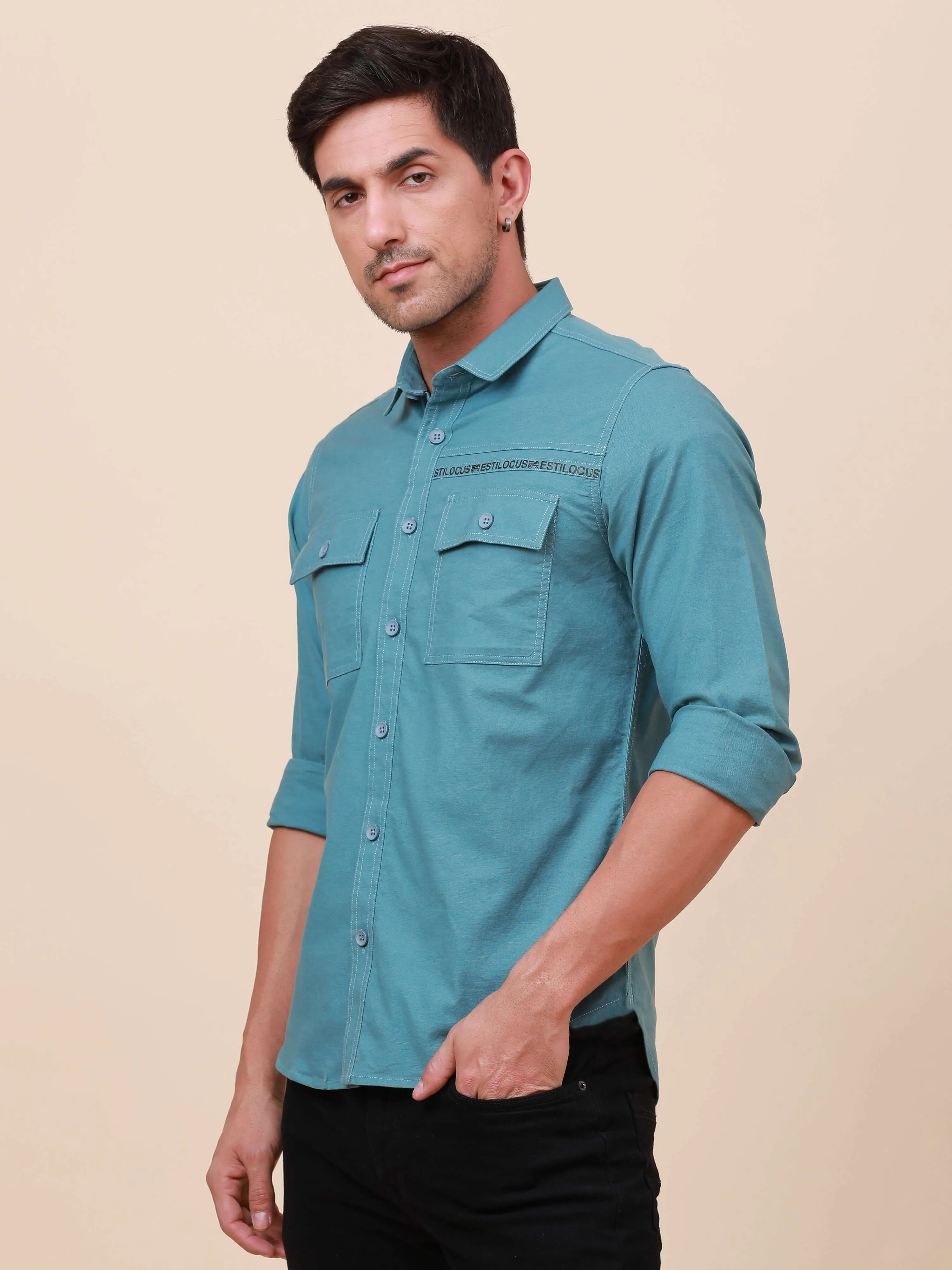 Midnight Grey Solid Double 
Pocket Shirt