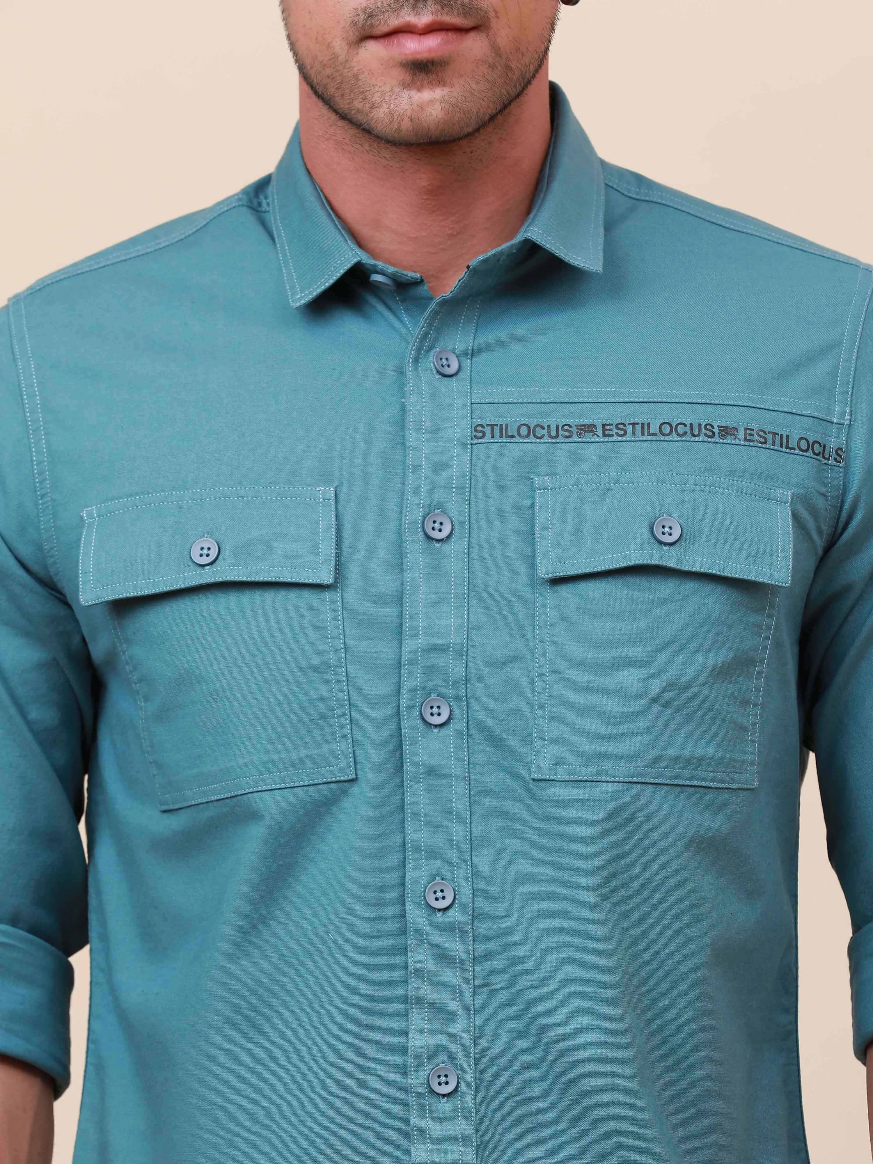 Midnight Grey Solid Double 
Pocket Shirt