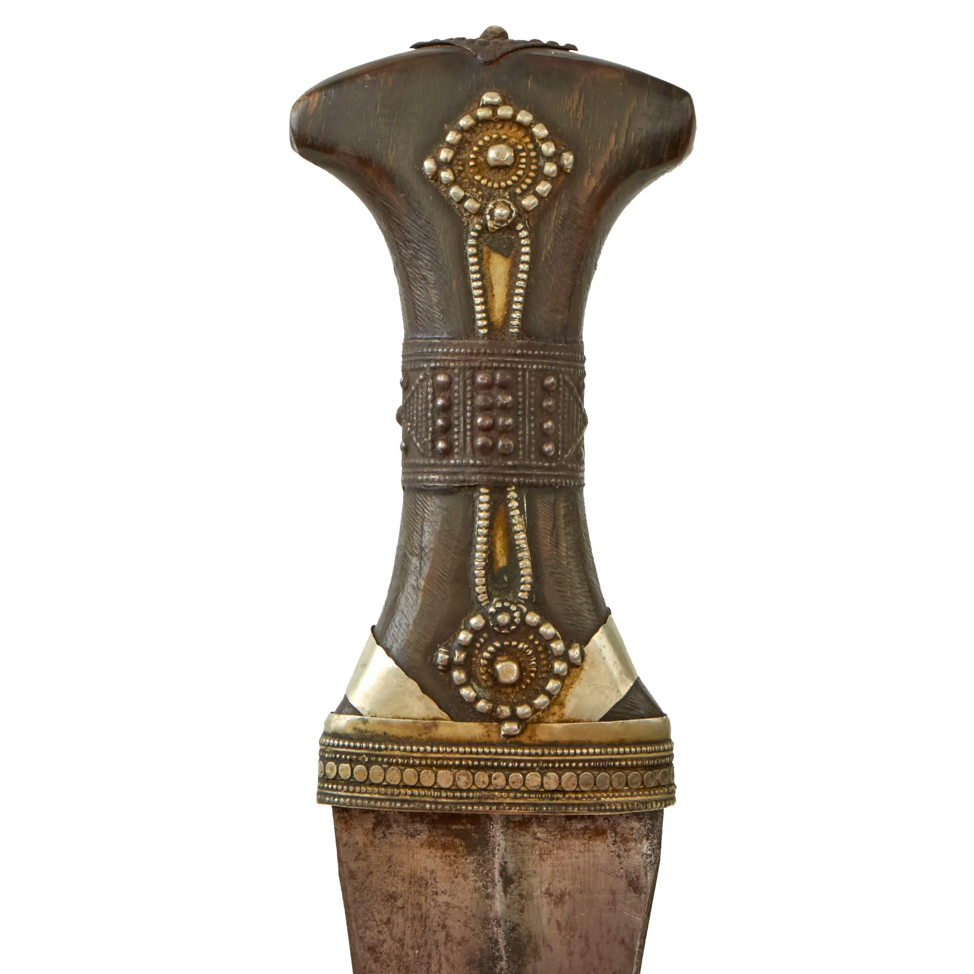 Original 19th Century Arabian Horn Handled Jambiya Dagger with Decorated Scabbard and Leather Belt - Circa 1820