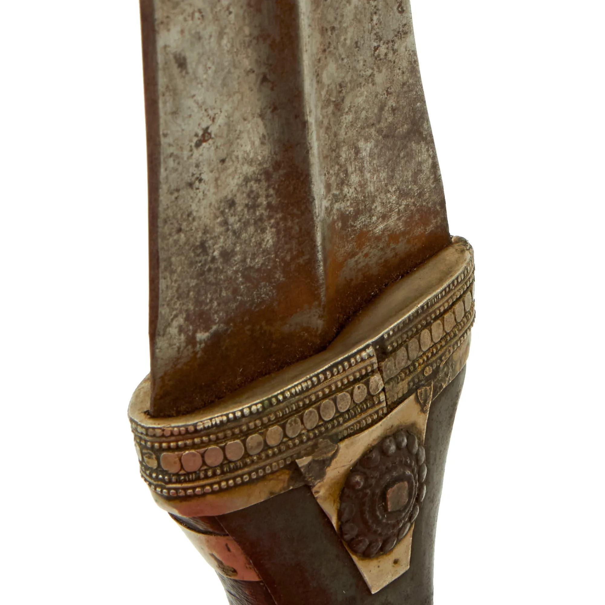 Original 19th Century Arabian Horn Handled Jambiya Dagger with Decorated Scabbard and Leather Belt - Circa 1820