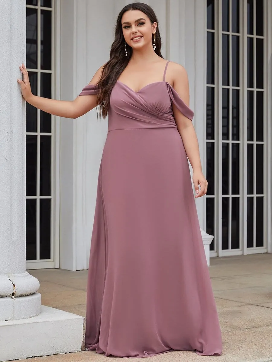 Plus Size V-Neck Cold Shoulder Bridesmaid Dress