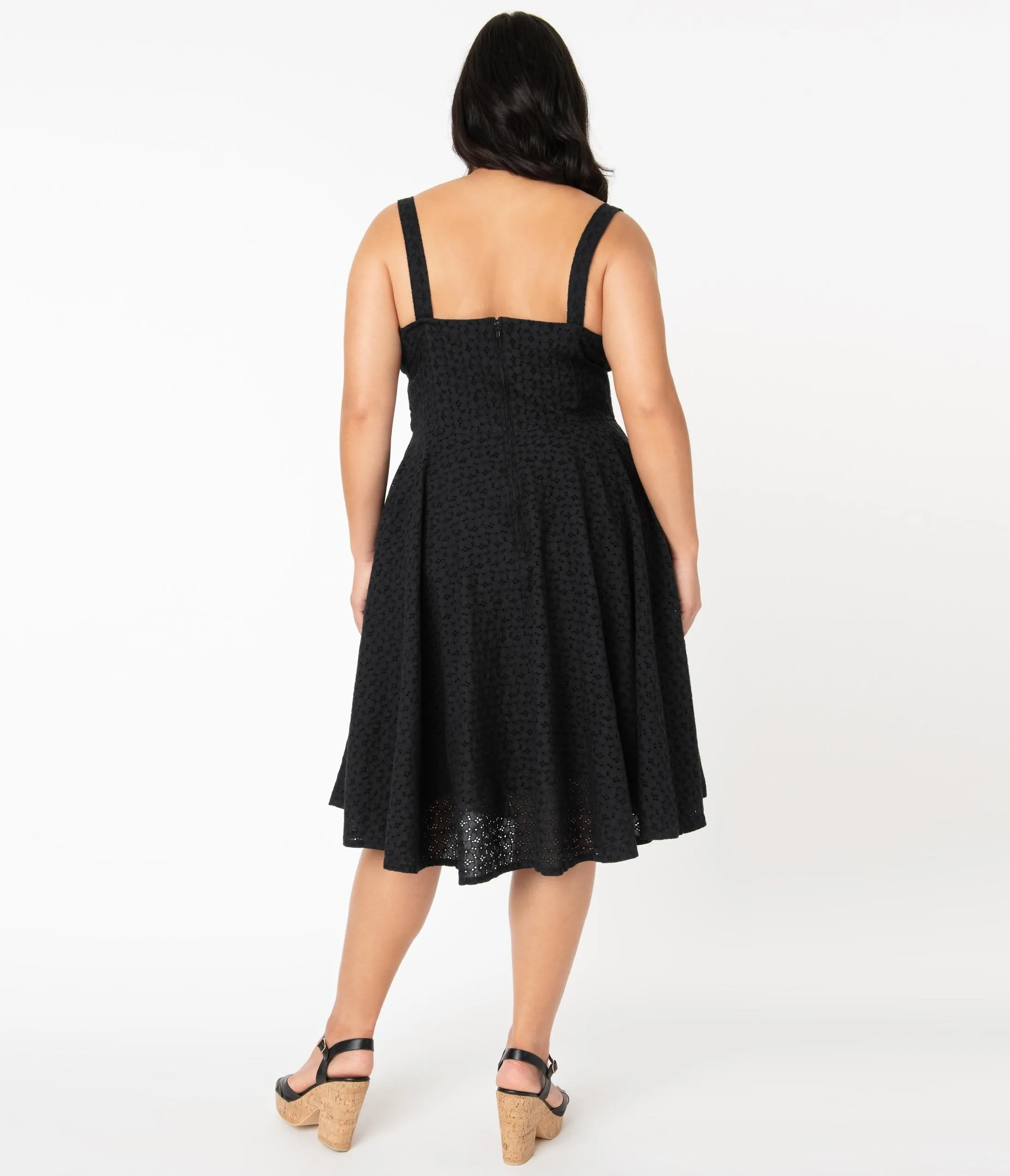 Plus Size Vintage Style Black Eyelet Bianca Swing Dress