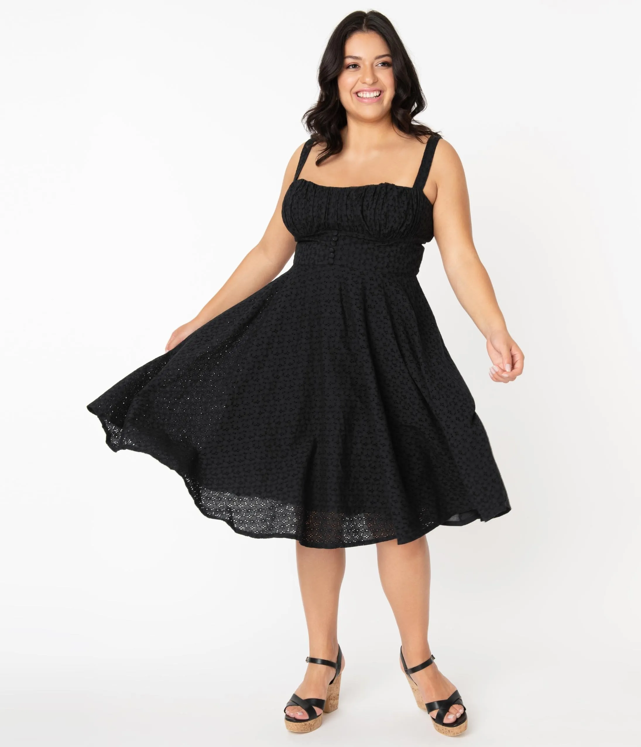 Plus Size Vintage Style Black Eyelet Bianca Swing Dress