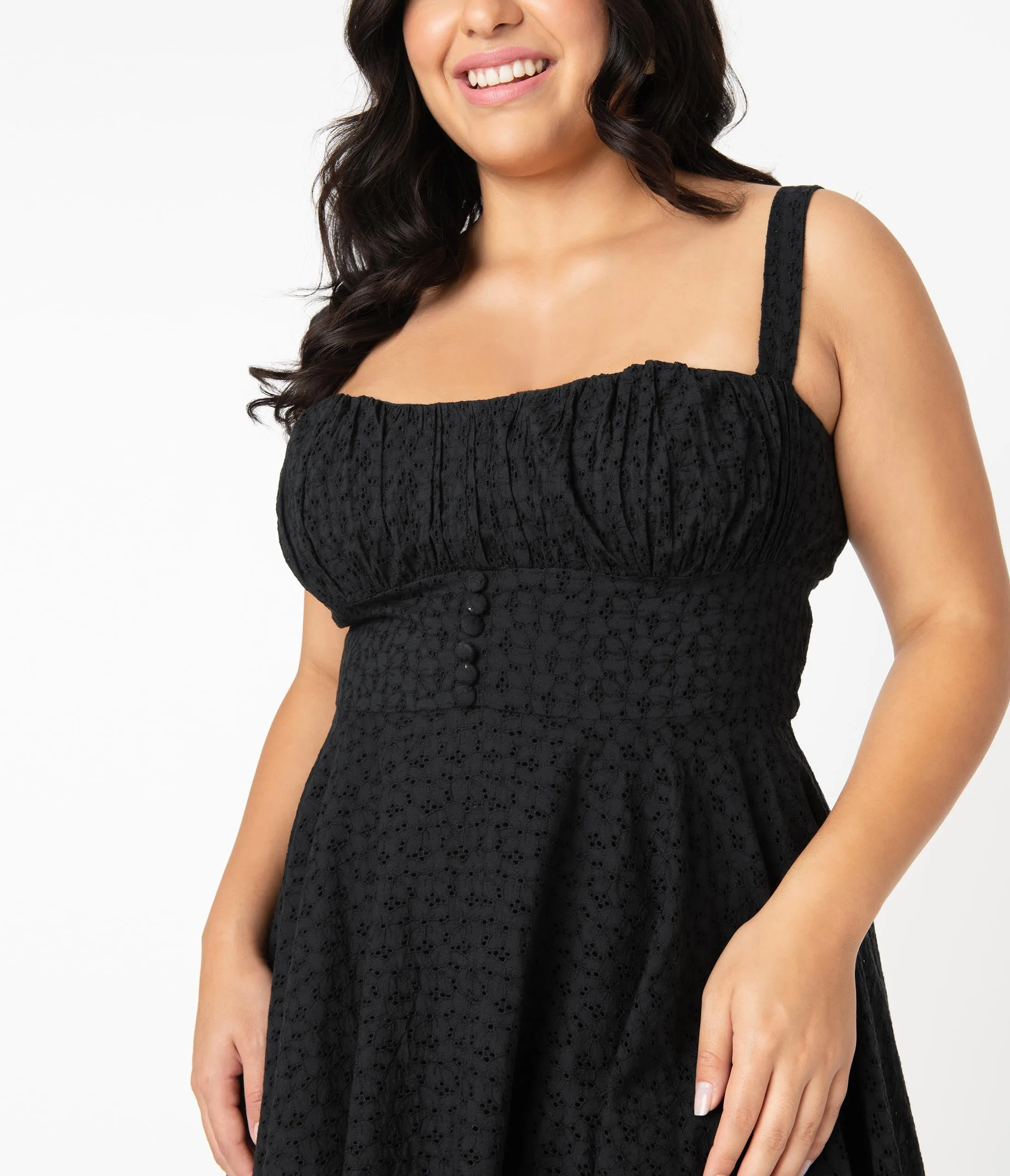 Plus Size Vintage Style Black Eyelet Bianca Swing Dress