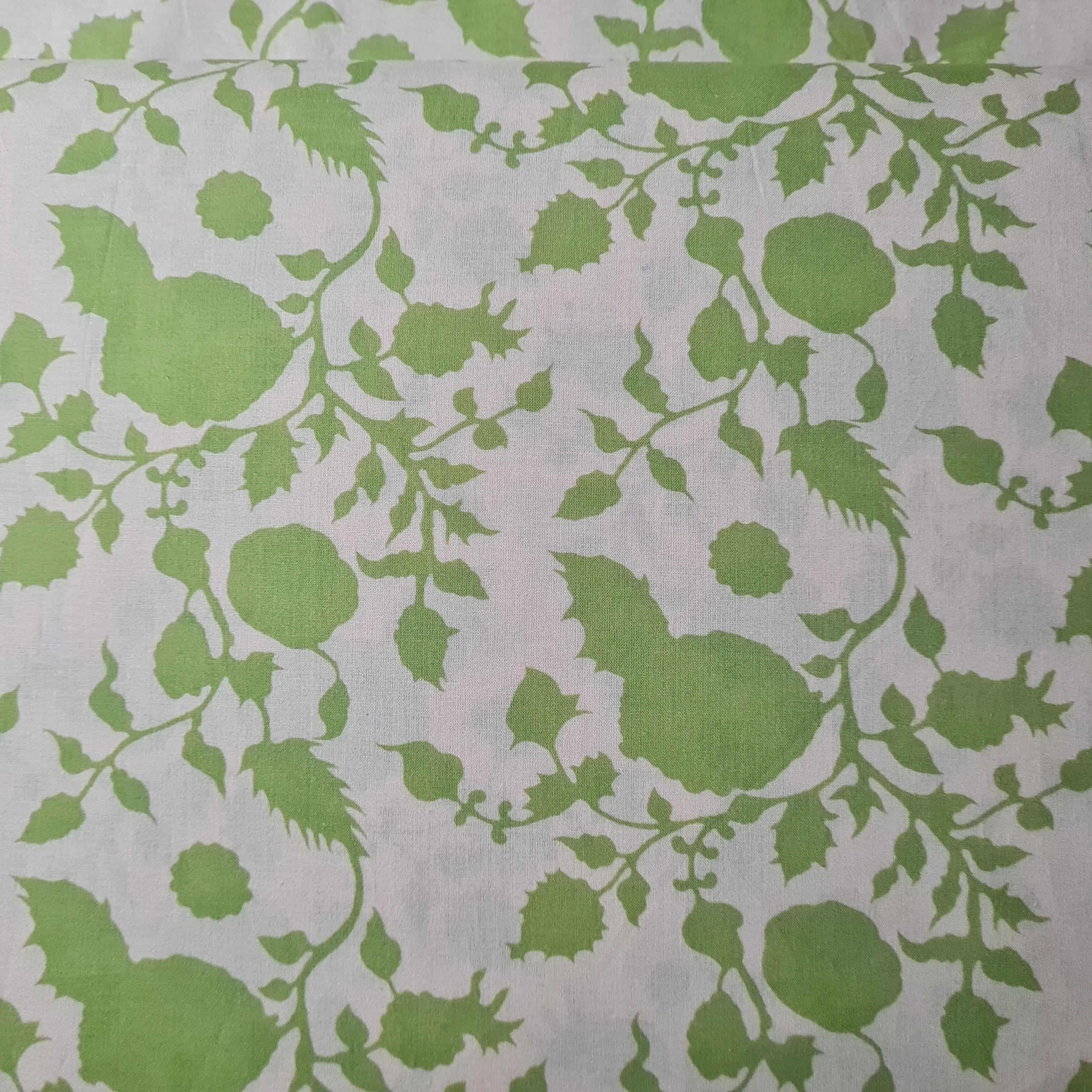 Premium Off White & Green Floral Print Cotton Fabric