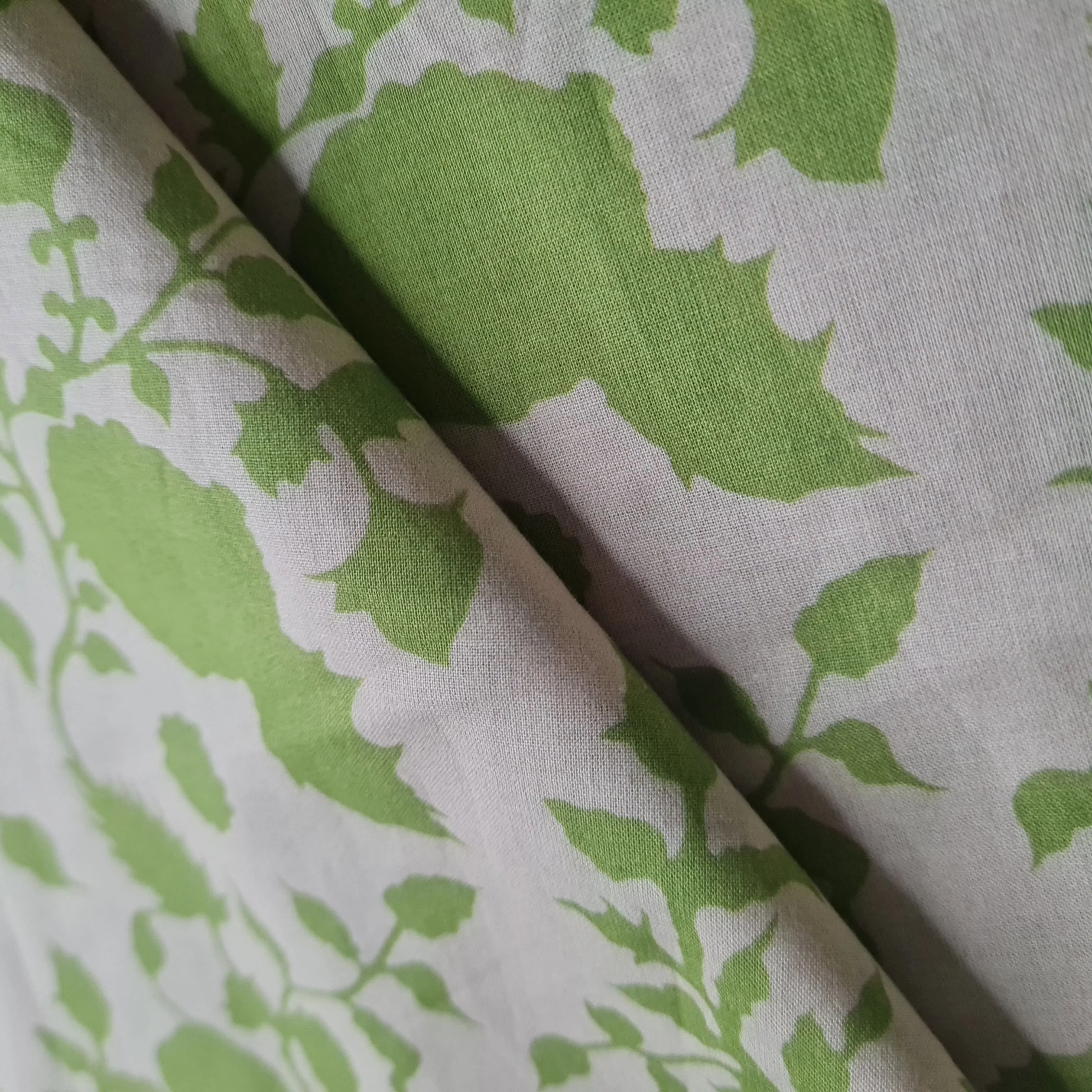 Premium Off White & Green Floral Print Cotton Fabric