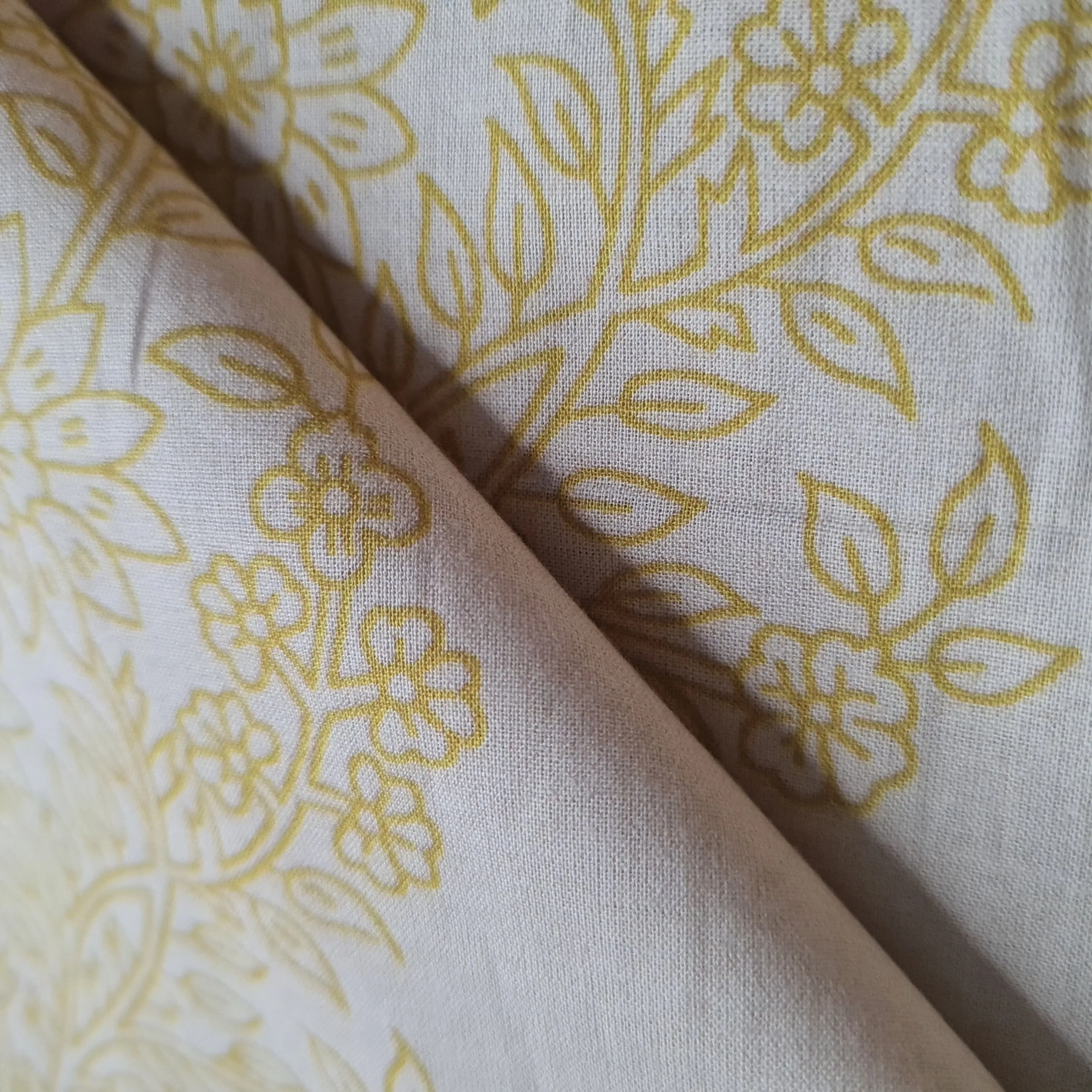 Premium Off White & Mustard Floral Print Cotton Fabric