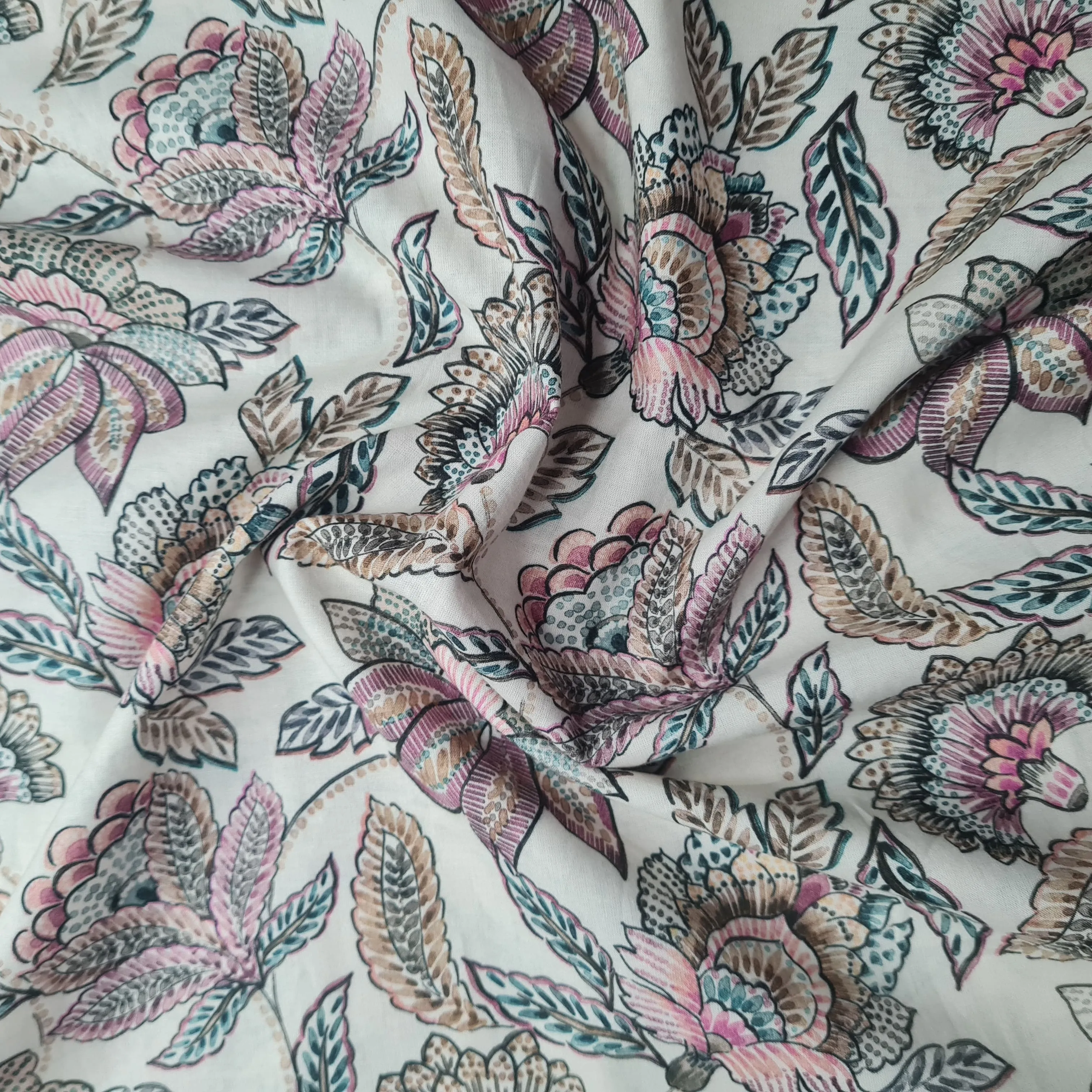 Premium Off White Chintz Print Cotton Fabric