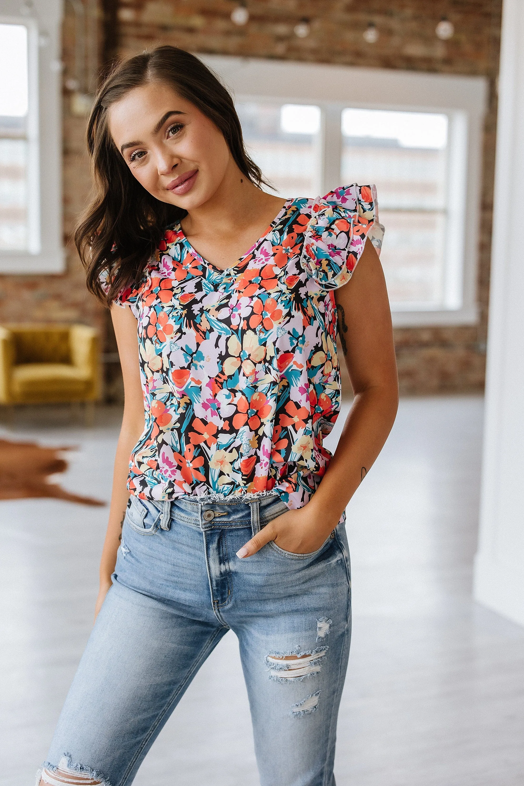 SALE - Kyron Floral Print Ruffle Blouse | S-XL