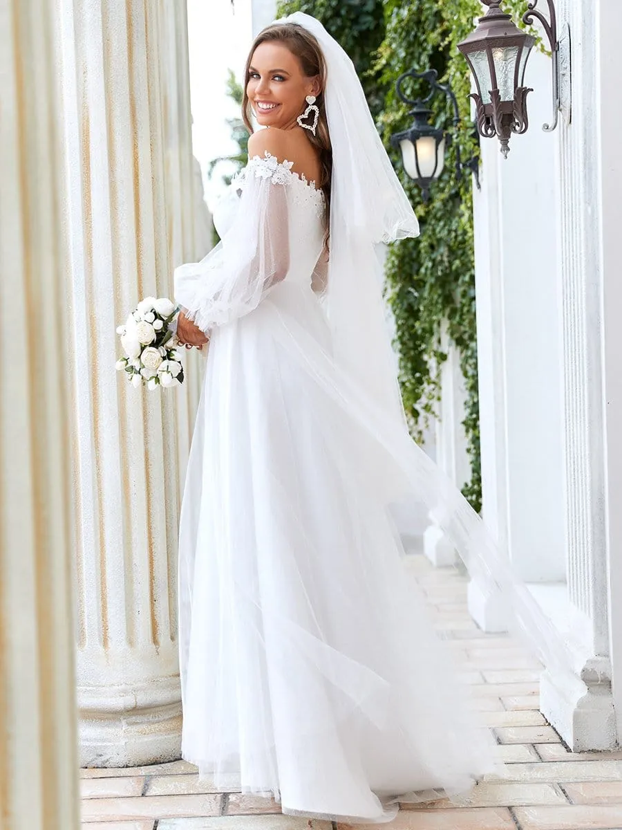 Sheer Lantern Sleeve Off the Shoulder Wedding Dress