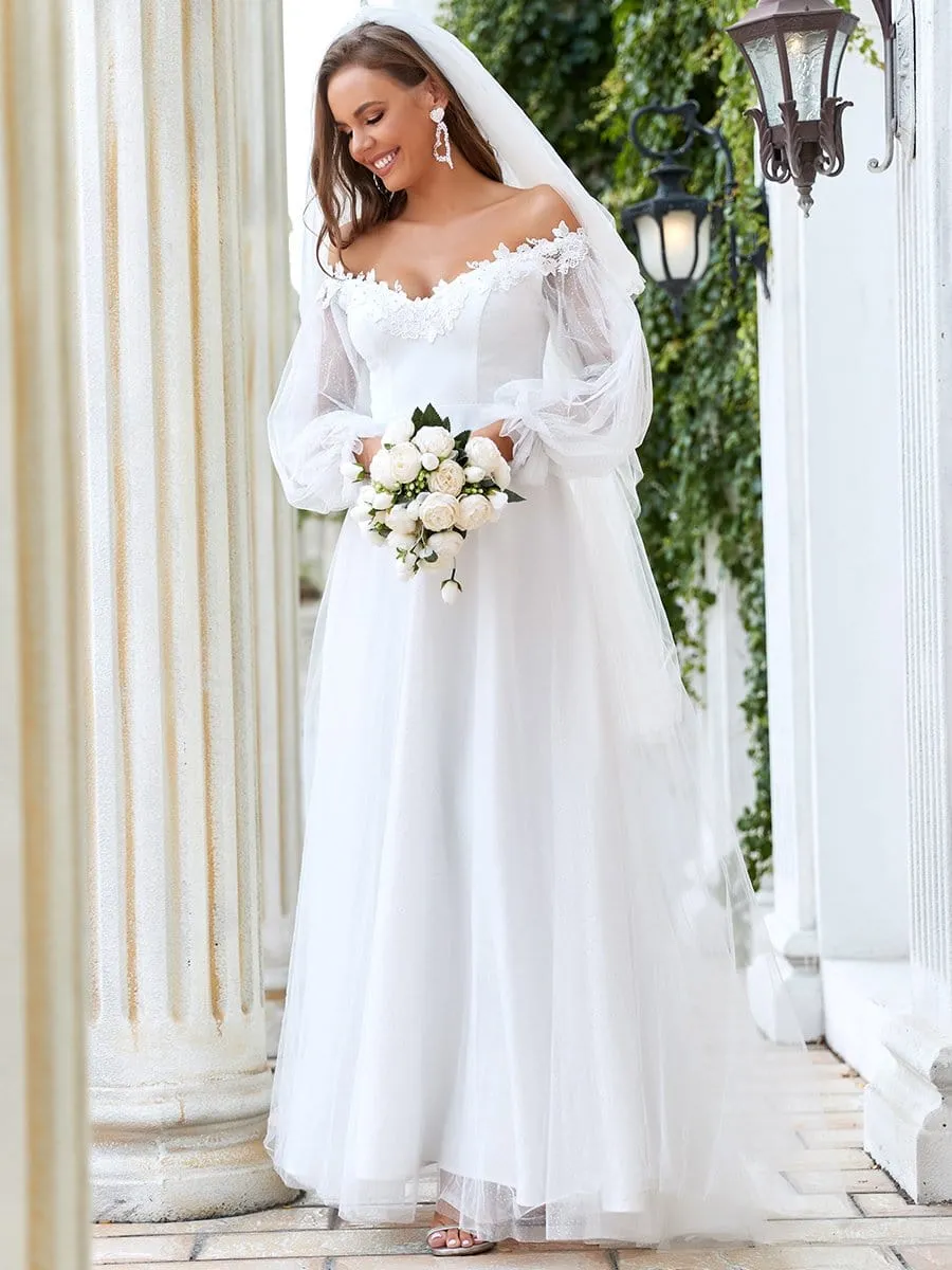 Sheer Lantern Sleeve Off the Shoulder Wedding Dress