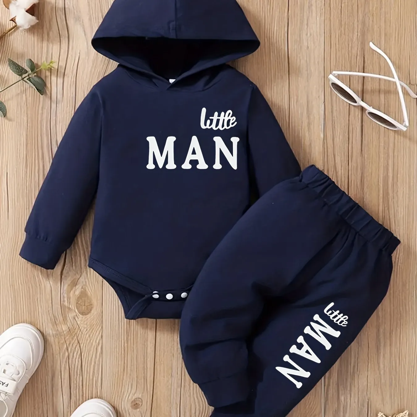 Stylish Hooded Letter Print Bodysuit  Trousers Set for Boys