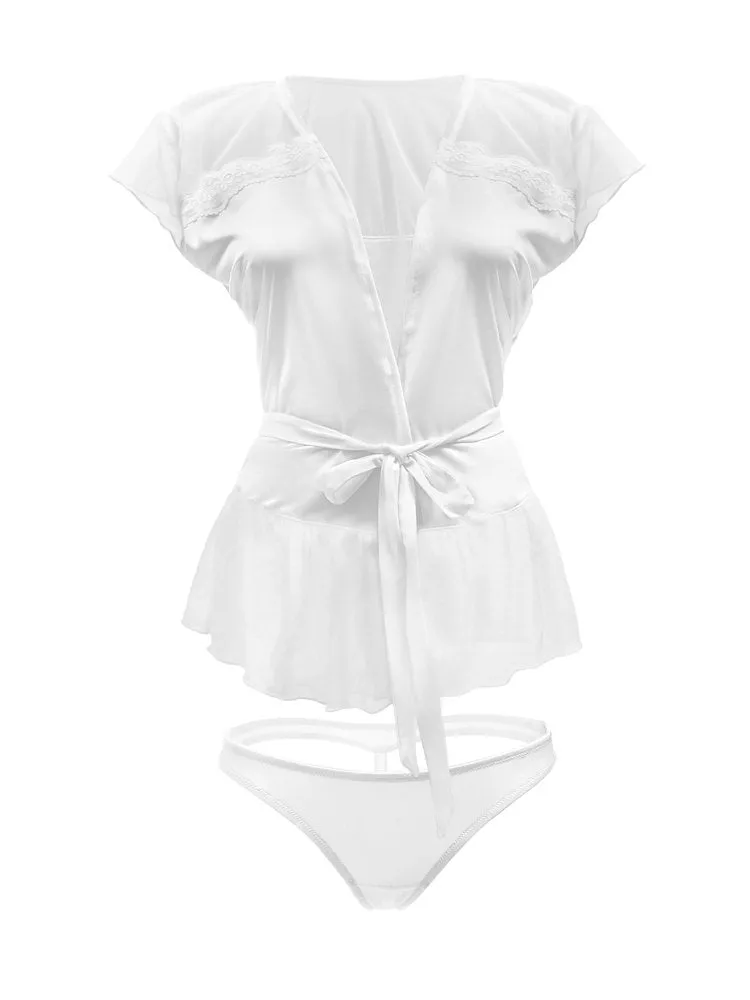 Sweet White Mesh Bed Jacket Set