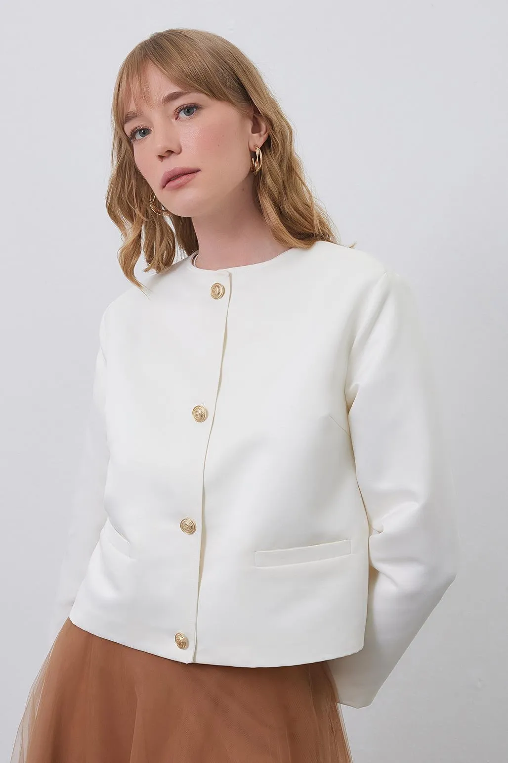 Taffeta Mini Jacket Ecru