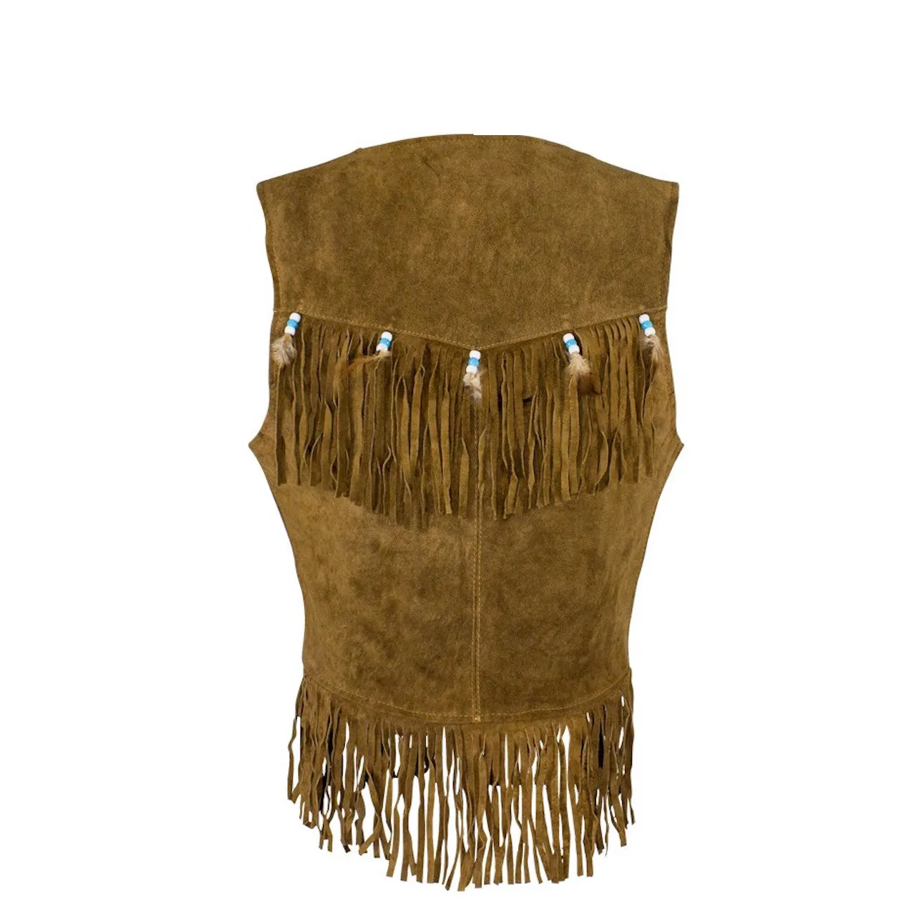 Women's Brown Western Vest with Fringe and Beads