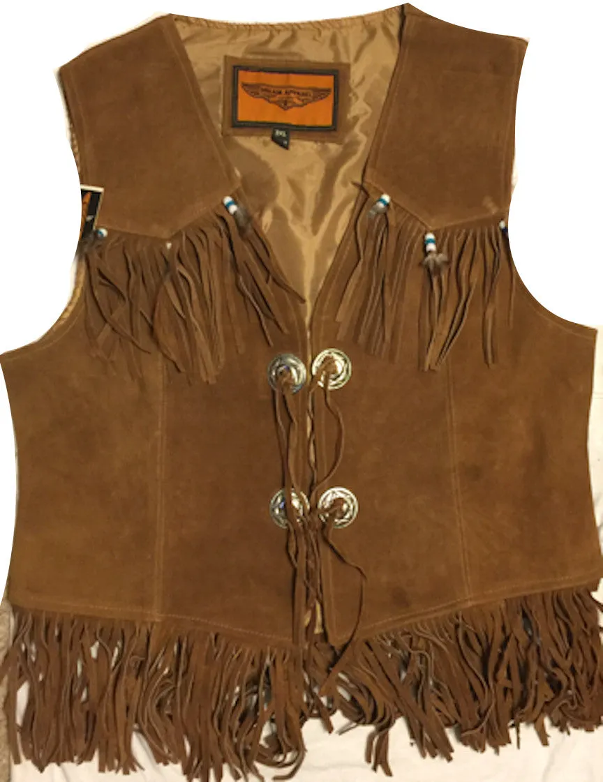 Women's Brown Western Vest with Fringe and Beads