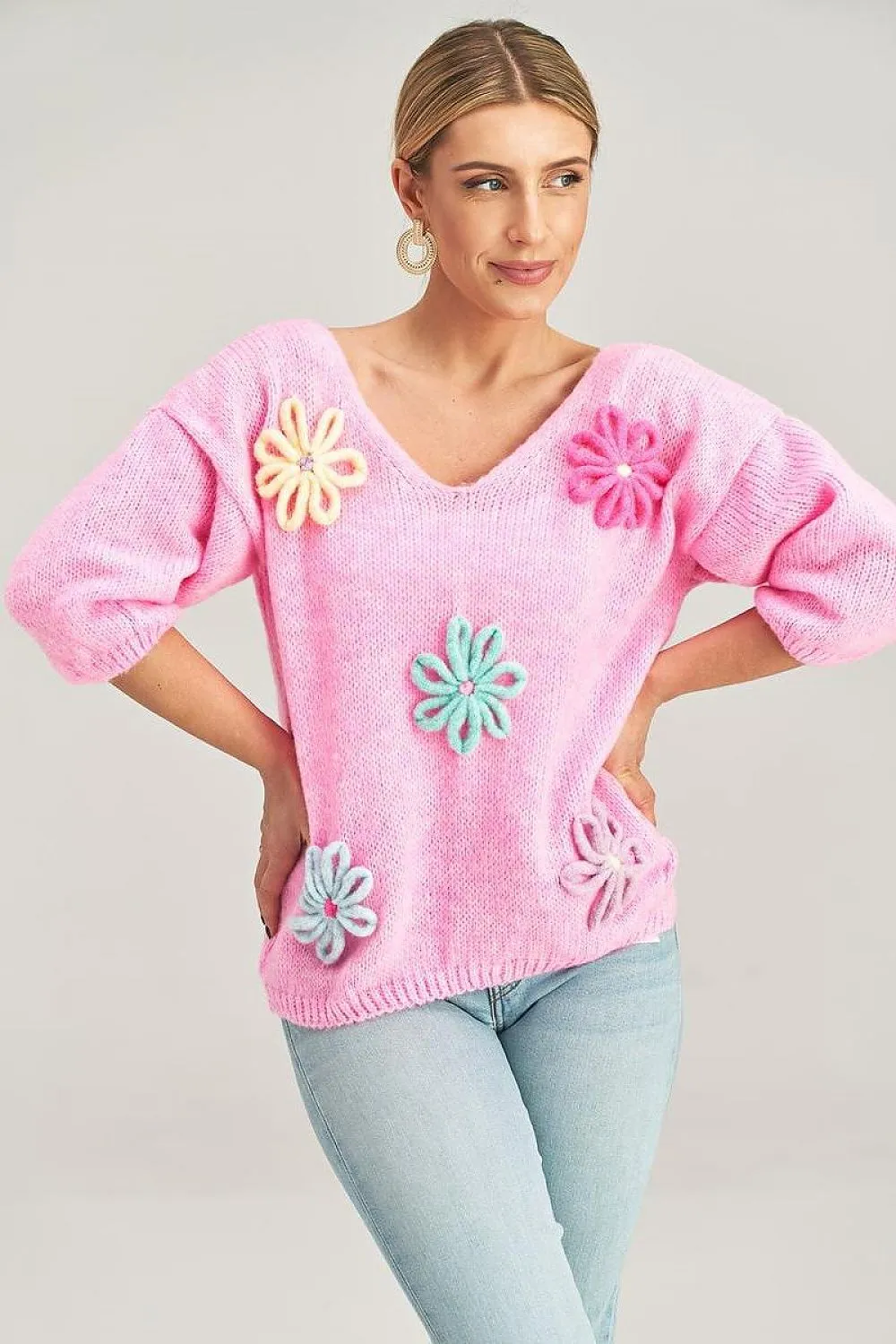 Women's Floral Knit Jumper with 3D Applique (One Size Fits All)