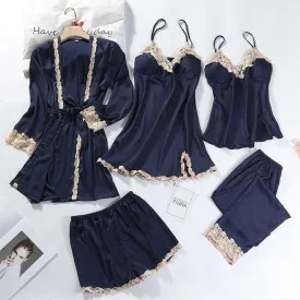 Women's Ice Silk Five Piece Pajamas Set