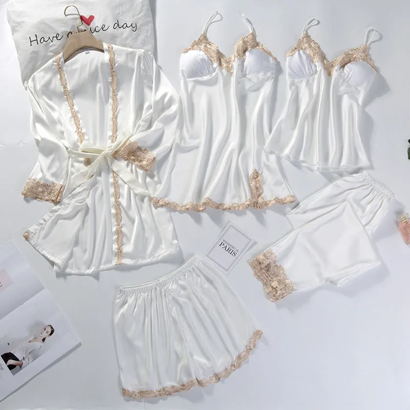 Women's Ice Silk Five Piece Pajamas Set